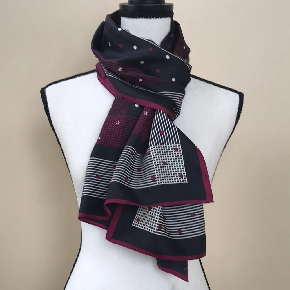 Talbots Navy and Magenta Geometric Silk Scarf